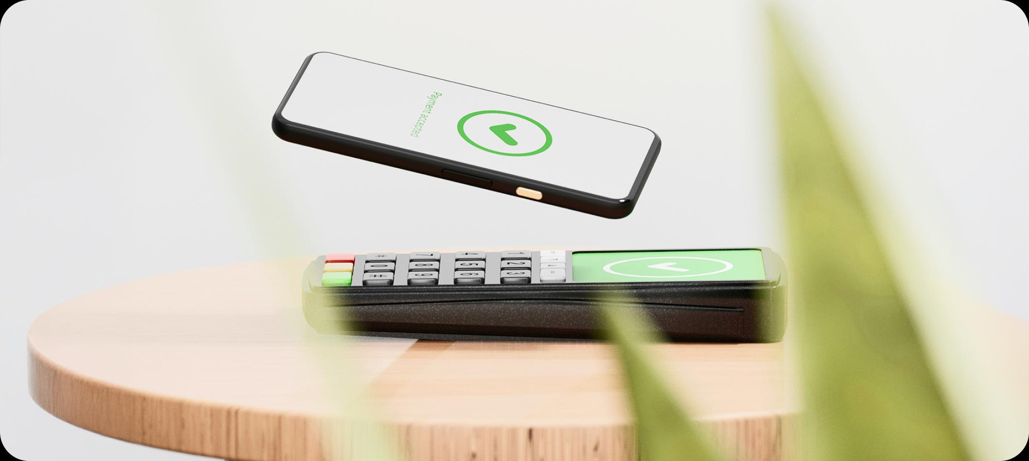 Image 6 Alt tag: Contactless digital wallet payment with phone at POS machine — fast and secure mobile transactions replacing cash payments.